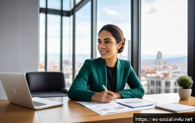 소셜미디어마케팅 연봉 협상 전략 - A professional young Hispanic woman confidently presenting a detailed salary negotiation plan in a m...