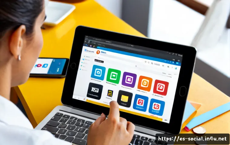 소셜미디어 플랫폼별 마케팅 전략 - Photorealistic marketing strategist in a bright Madrid creative studio, arranging a smartphone, tabl...